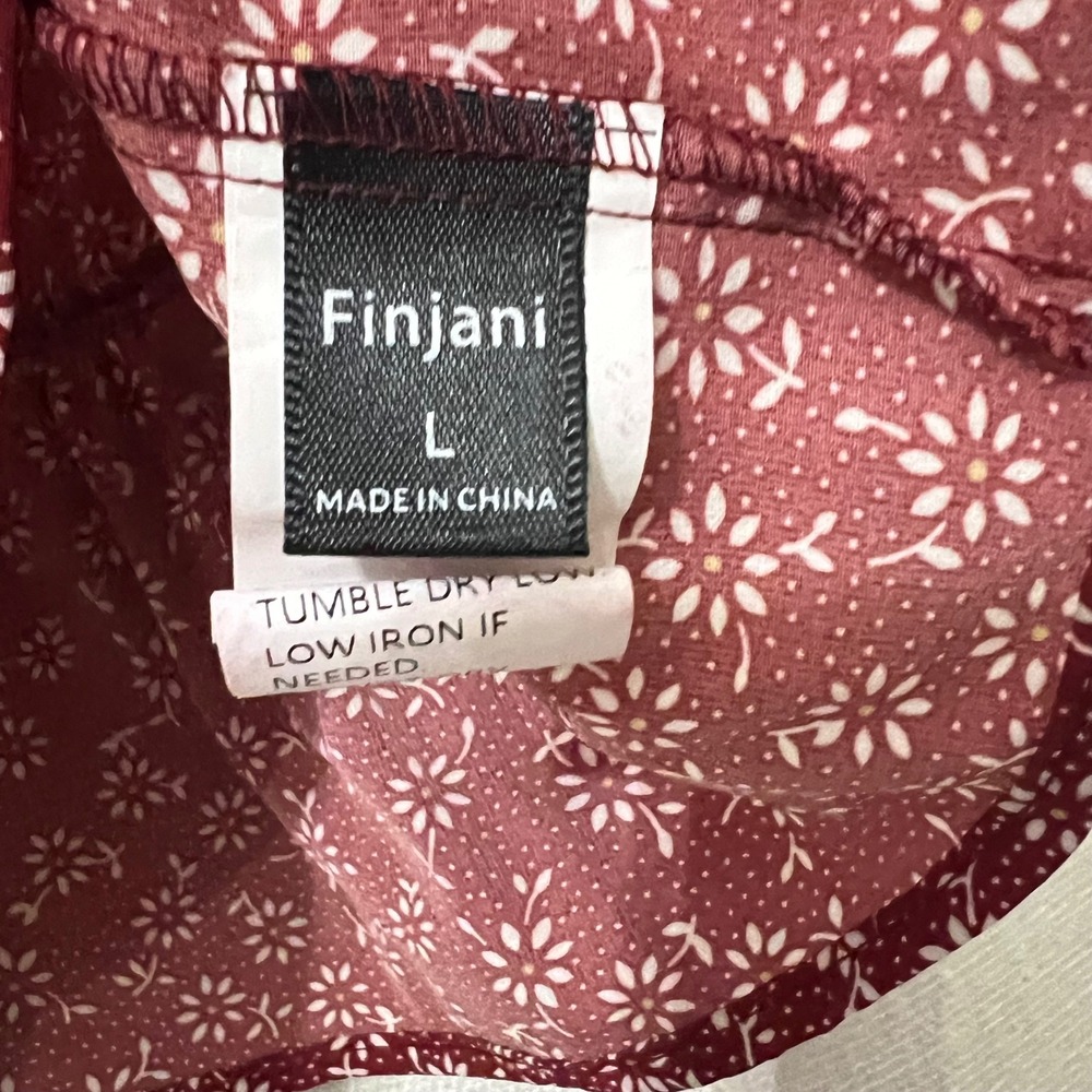 Floral Top Burgundy Red White Peplum Blouse Bow Tie Short Sleeve‎  Women's Sz L - Picture 4 of 10